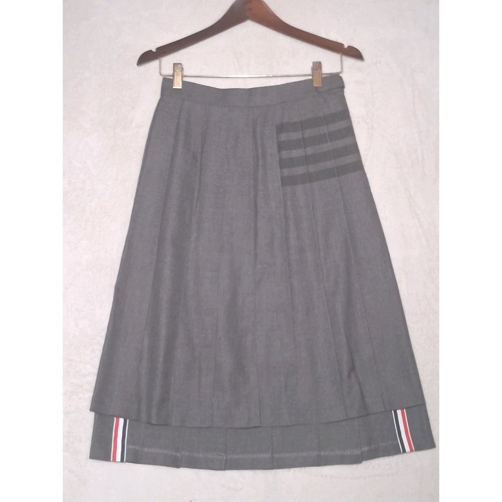 Master Garment Pleated Wool Twill Knee Length Skirt in Charcoal Women's Size 42